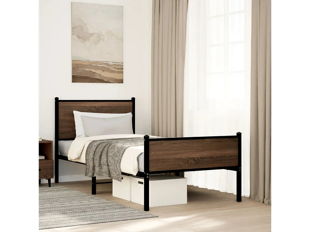 Cadre de lit en métal sans matelas chêne marron 75x190 cm