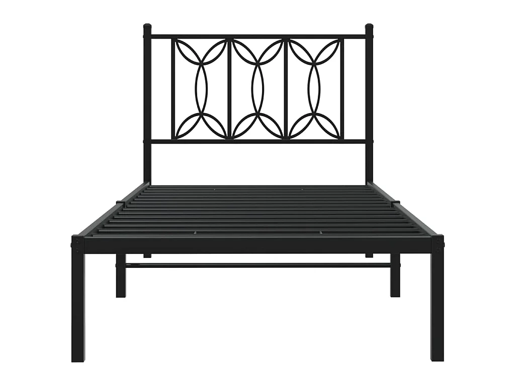 Cadre de lit métal sans matelas avec tête de lit noir 90x190 cm