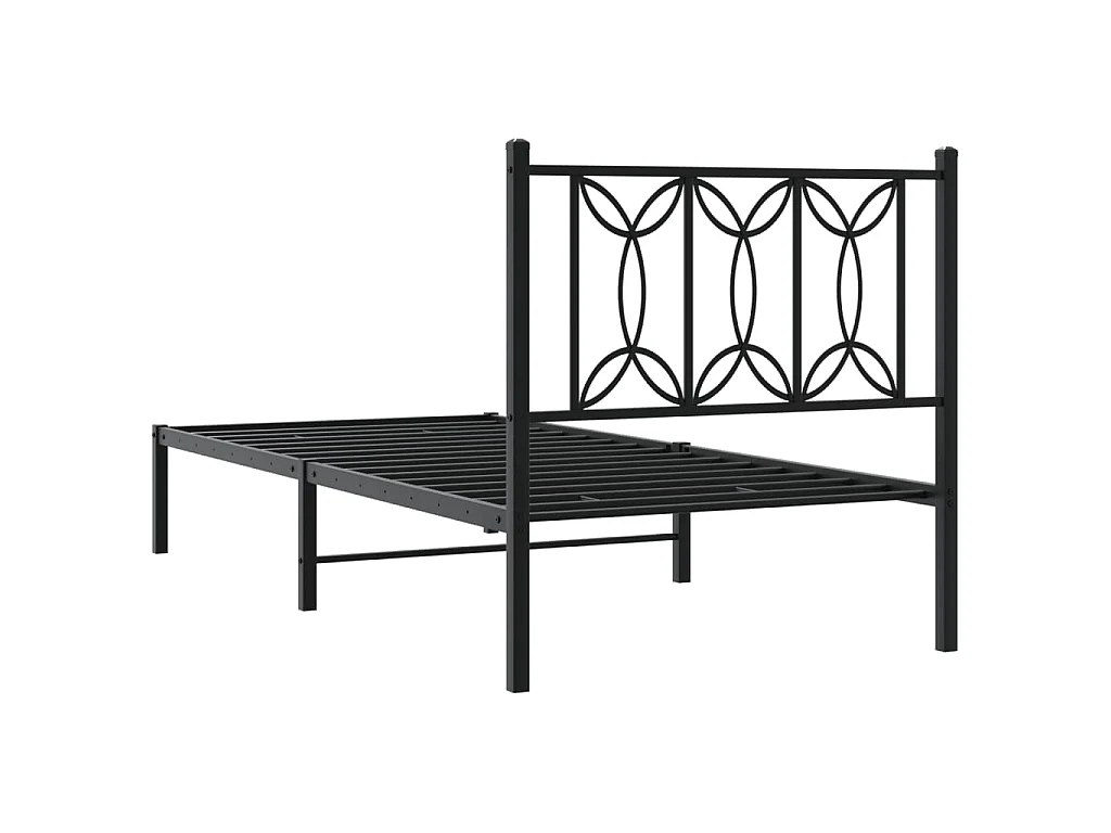 Cadre de lit métal sans matelas avec tête de lit noir 90x190 cm