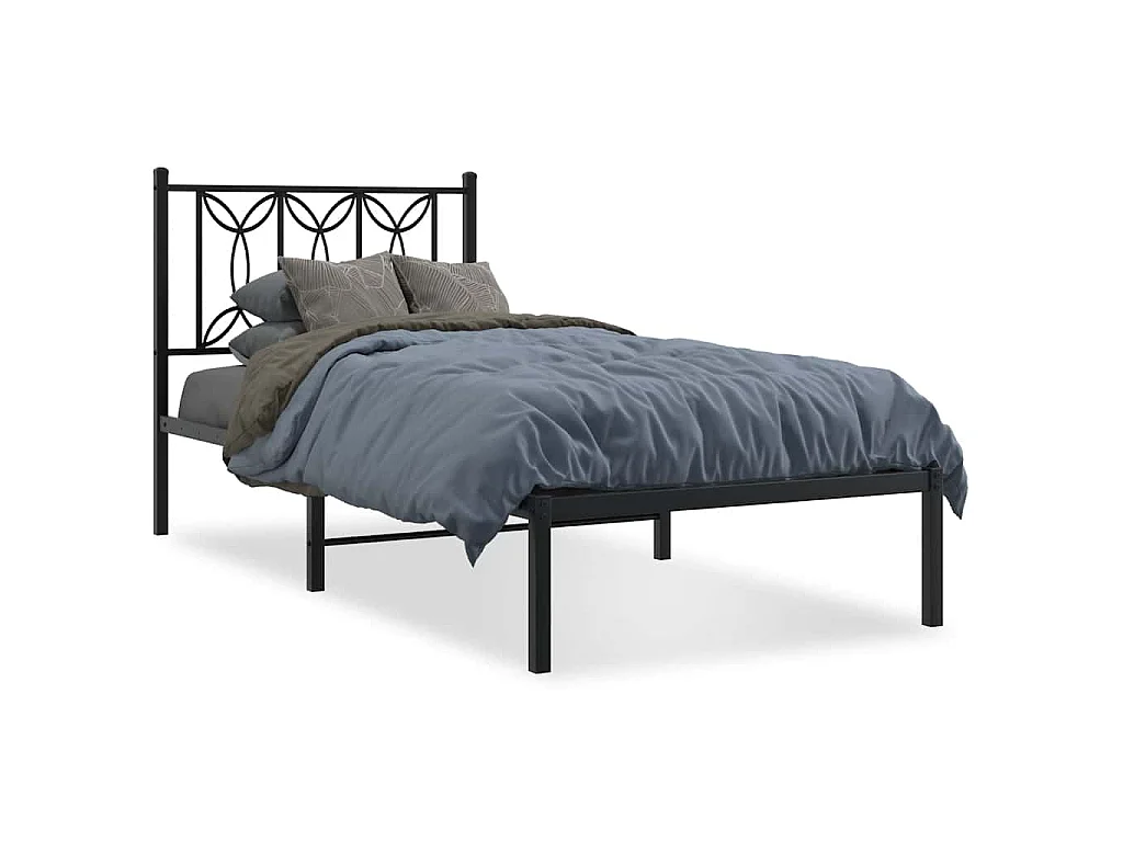 Cadre de lit métal sans matelas avec tête de lit noir 90x190 cm