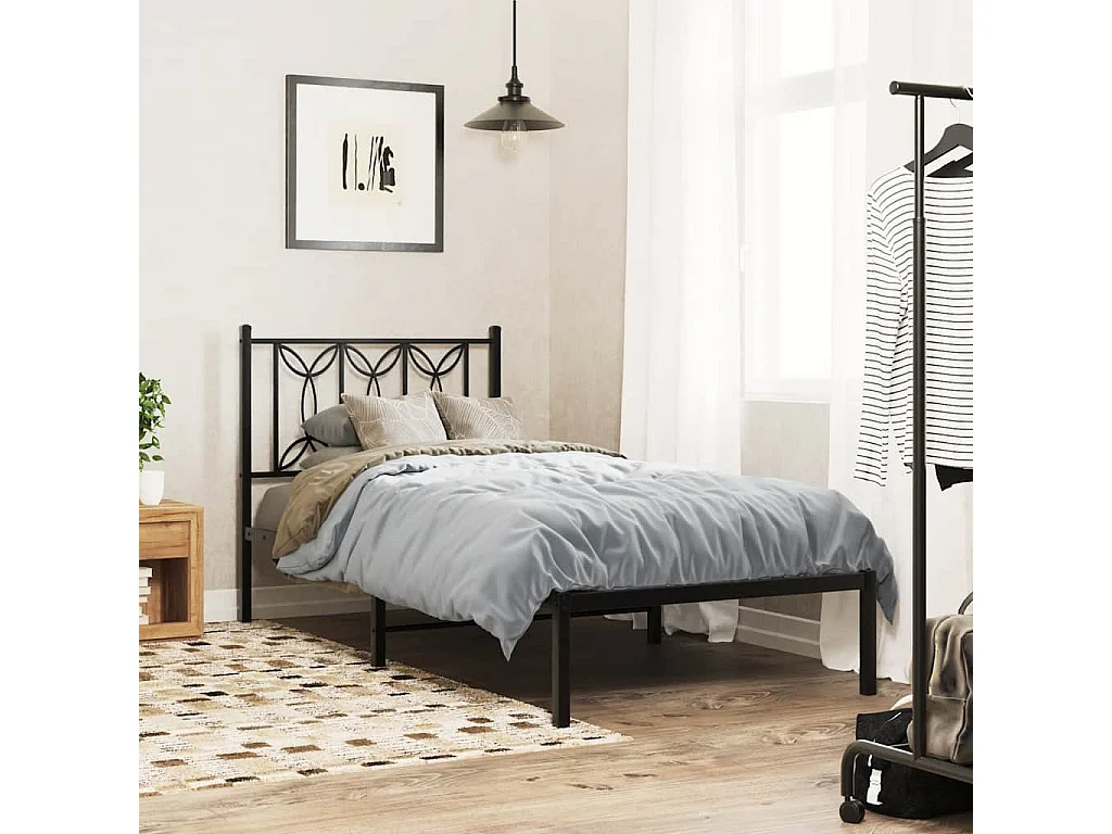 Cadre de lit métal sans matelas avec tête de lit noir 90x190 cm