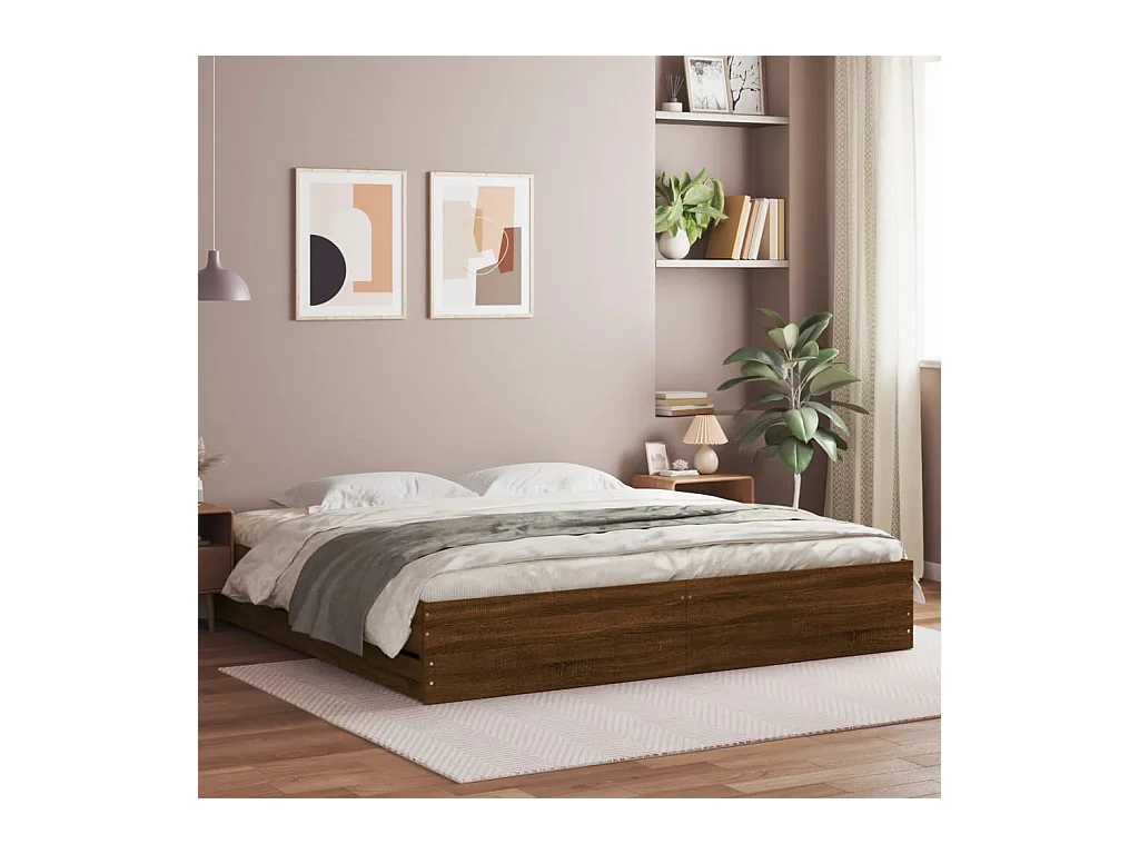 Cadre de lit avec tiroirs sans matelas chêne marron 160x200 cm