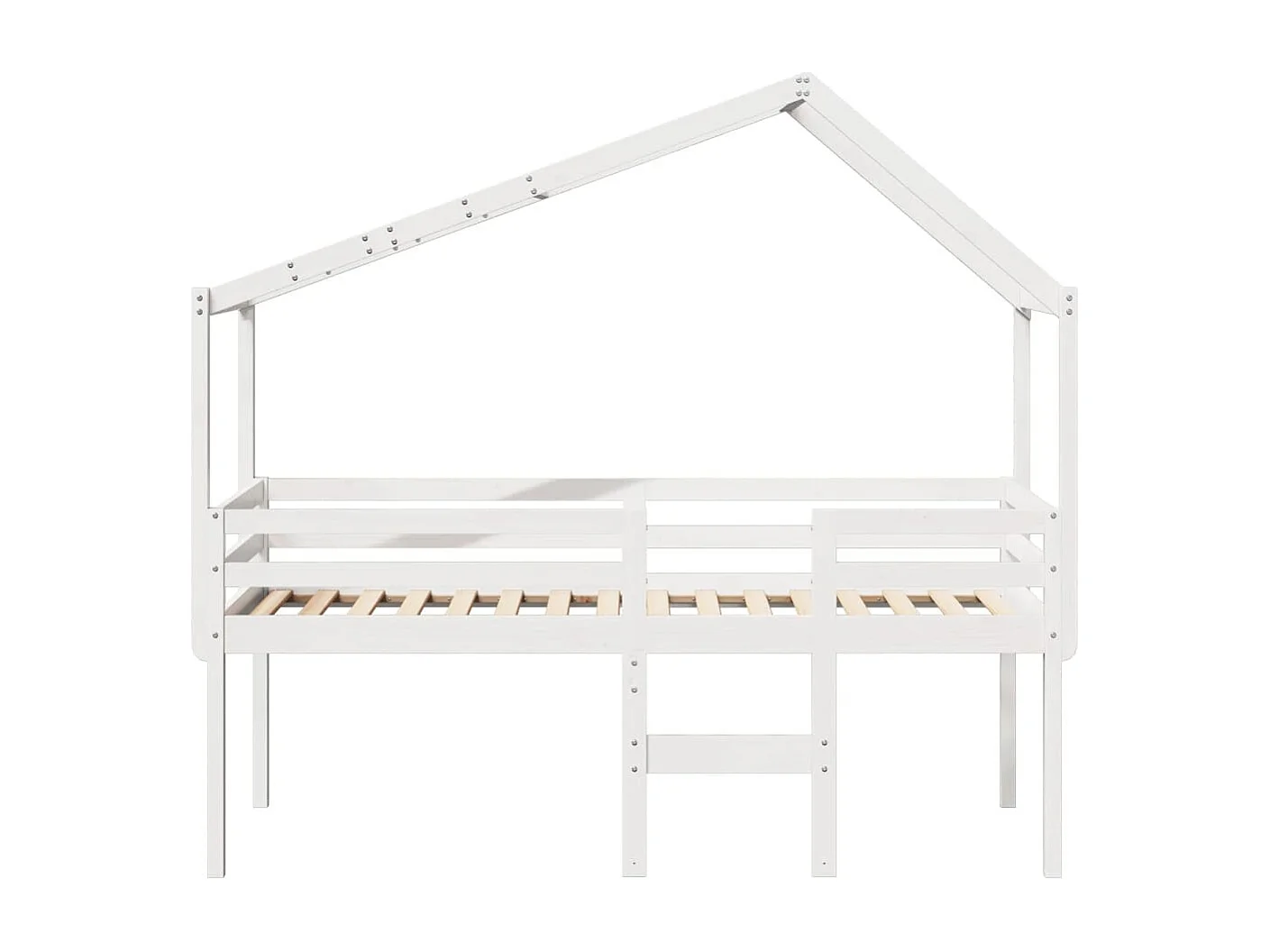 Letto a Soppalco con Tetto Bianco 90x200 cm Legno Massello Pino