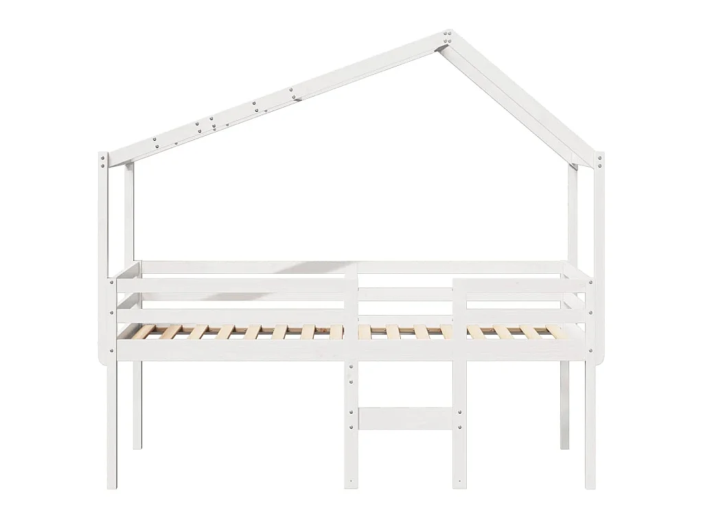 Letto a Soppalco con Tetto Bianco 90x200 cm Legno Massello Pino