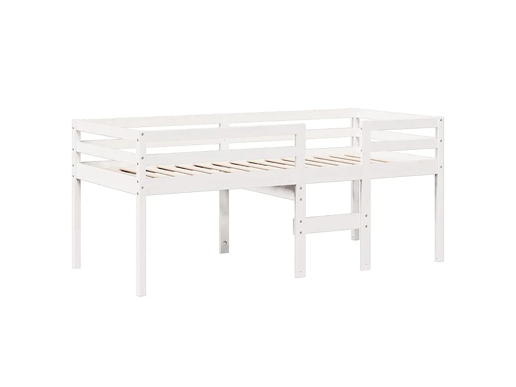 Letto a Soppalco con Tetto Bianco 90x200 cm Legno Massello Pino