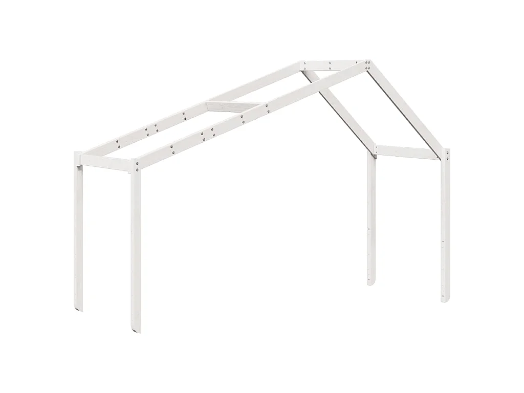 Letto a Soppalco con Tetto Bianco 90x200 cm Legno Massello Pino