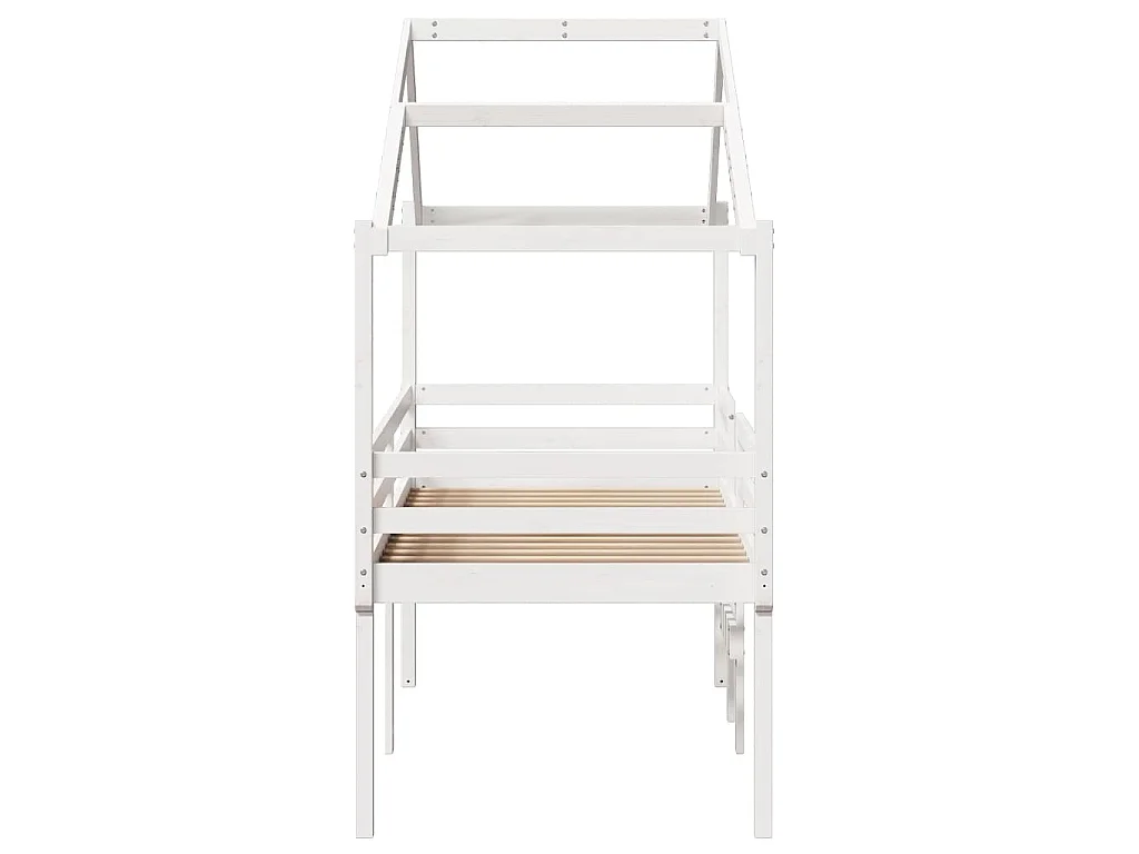 Letto a Soppalco con Tetto Bianco 90x200 cm Legno Massello Pino