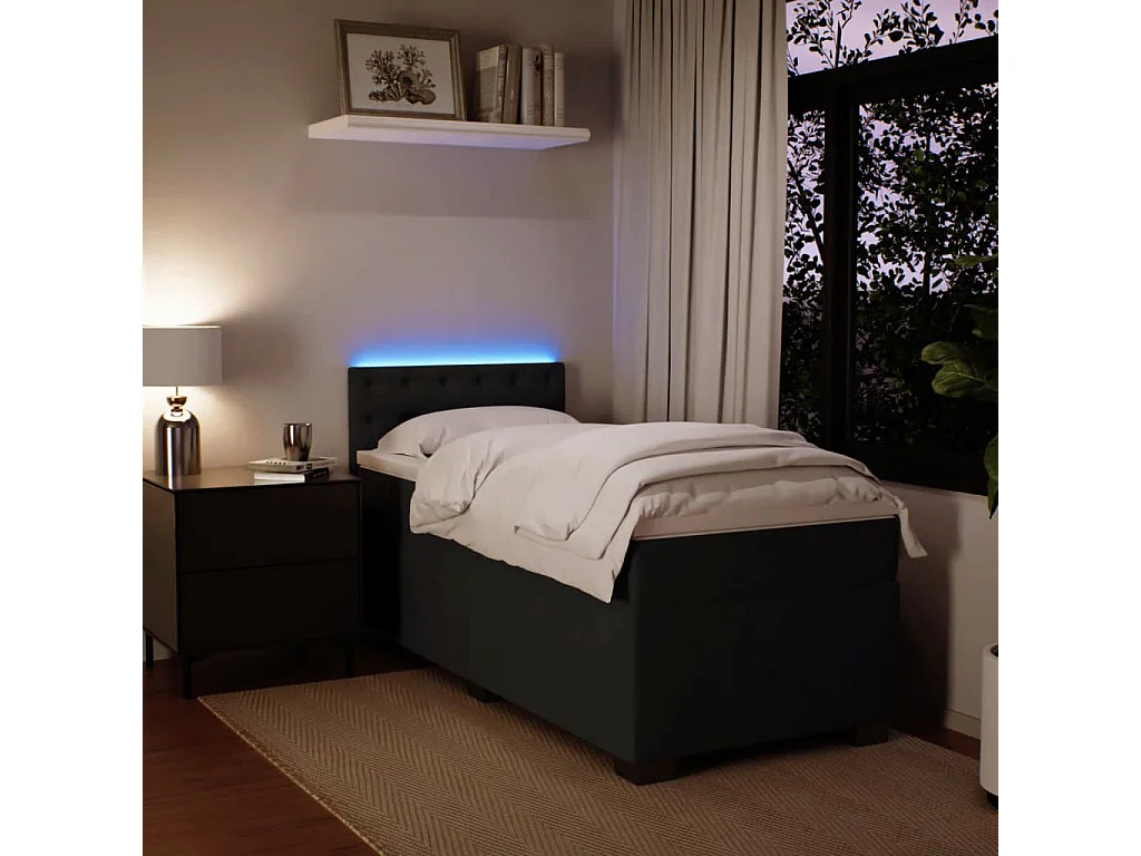 Cama box spring con colchón terciopelo negro 100x200 cm
