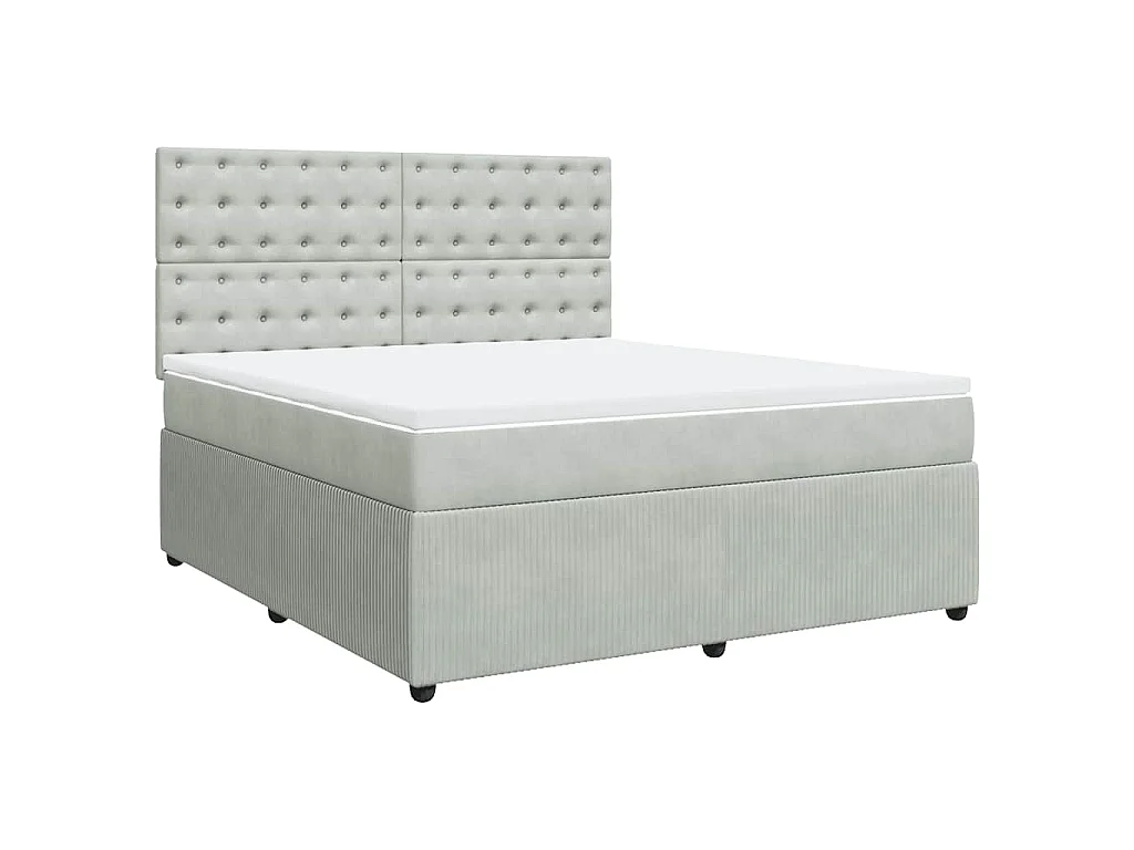 Cama box spring con colchón terciopelo gris claro 180x200 cm