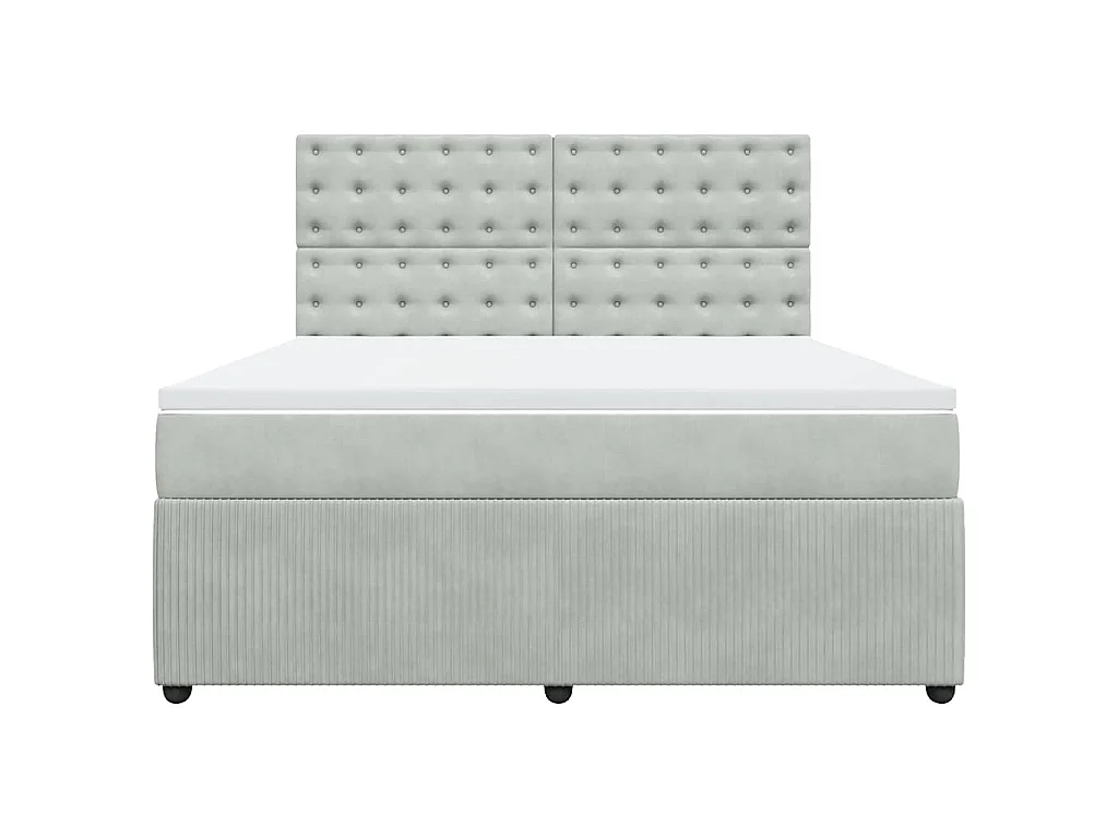 Cama box spring con colchón terciopelo gris claro 180x200 cm