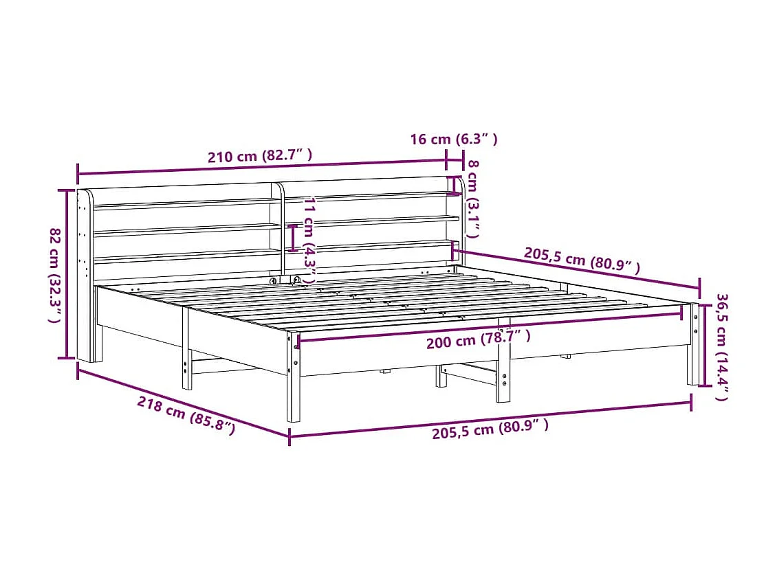 Cadre de lit sans matelas 200x200 cm bois massif de pin