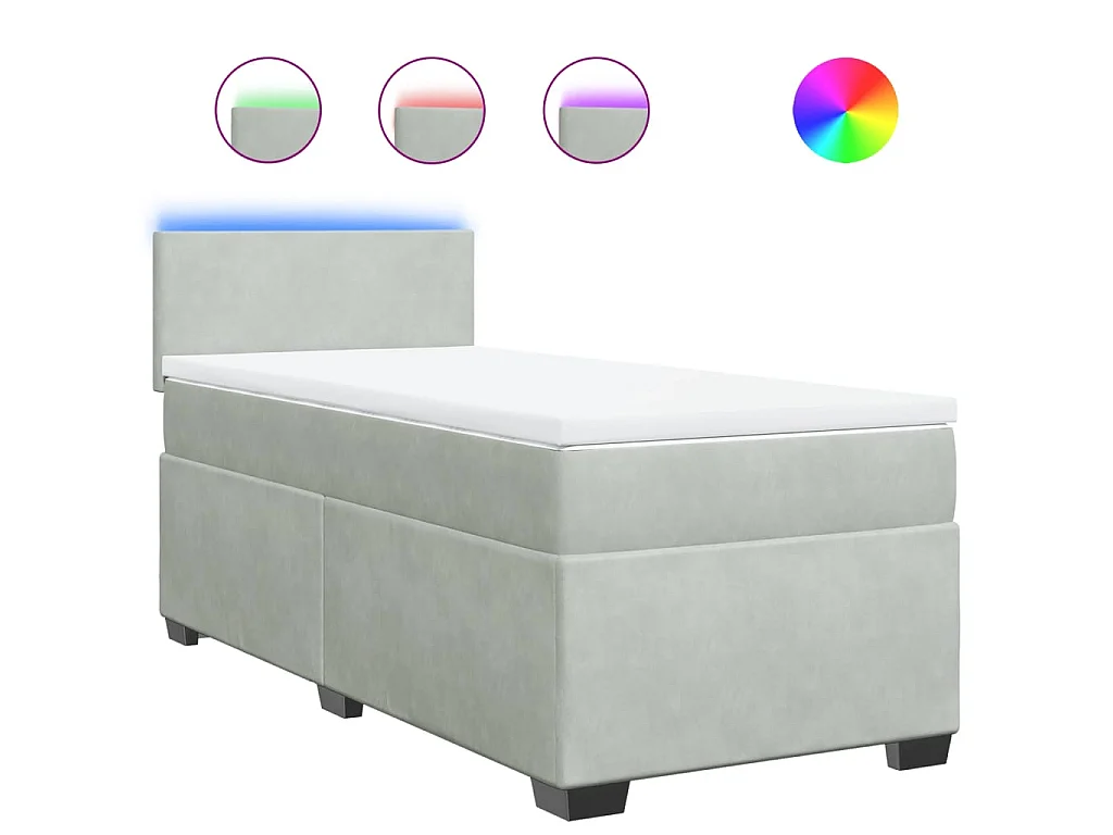 Cama box spring con colchón terciopelo gris claro 90x190 cm