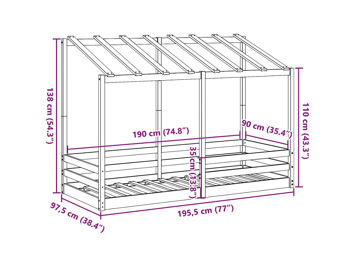 Lit pour enfants sans matelas blanc 90x190 cm bois pin massif