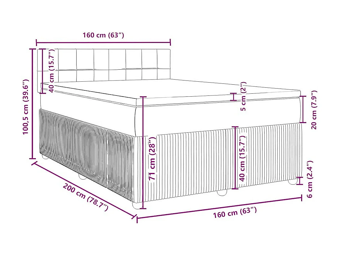 Boxspringbett mit Matratze Dunkelgrau 160x200 cm Samt