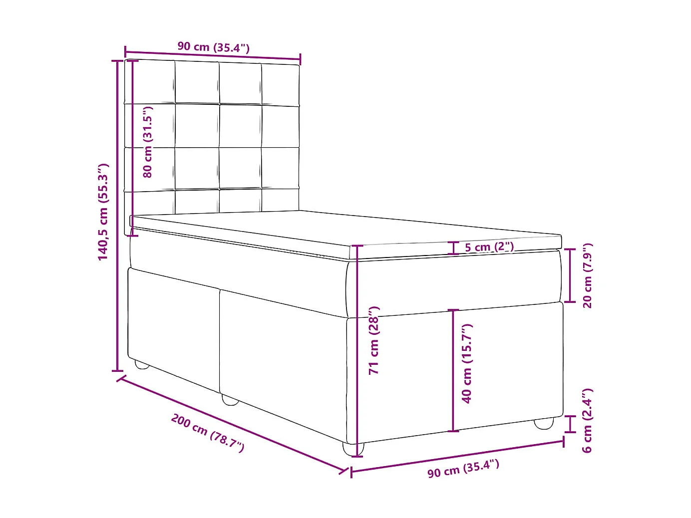 Sommier à lattes de lit avec matelas Gris clair 90x200 cm Tissu