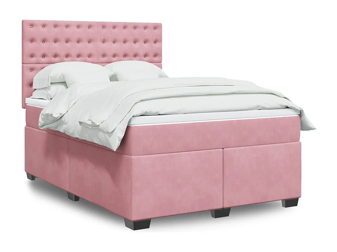 Boxspring met matras fluweel roze 160x200 cm