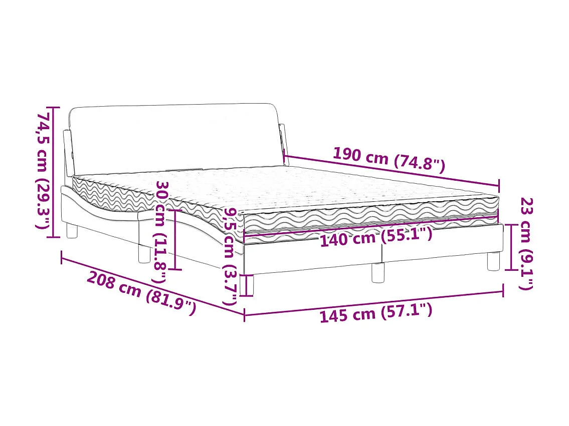 Letto con Materasso Dover Blu 140x190 cm in Tessuto