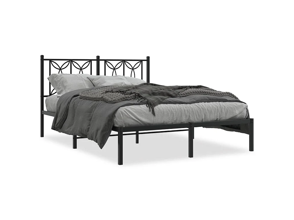 Bedframe met hoofdbord metaal zwart 135x190 cm