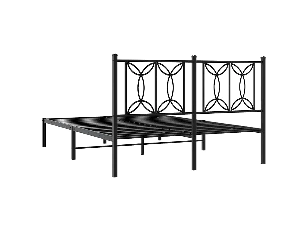 Bedframe met hoofdbord metaal zwart 135x190 cm