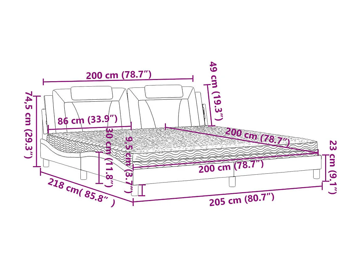 Letto Viana con Materasso Bianco e Nero 200x200cm in Similpelle