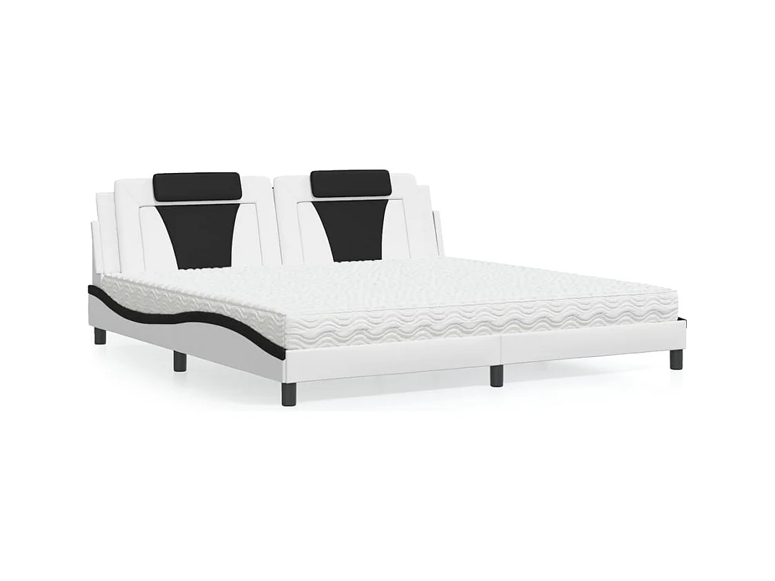 Lit avec matelas blanc et noir 200x200 cm similicuir