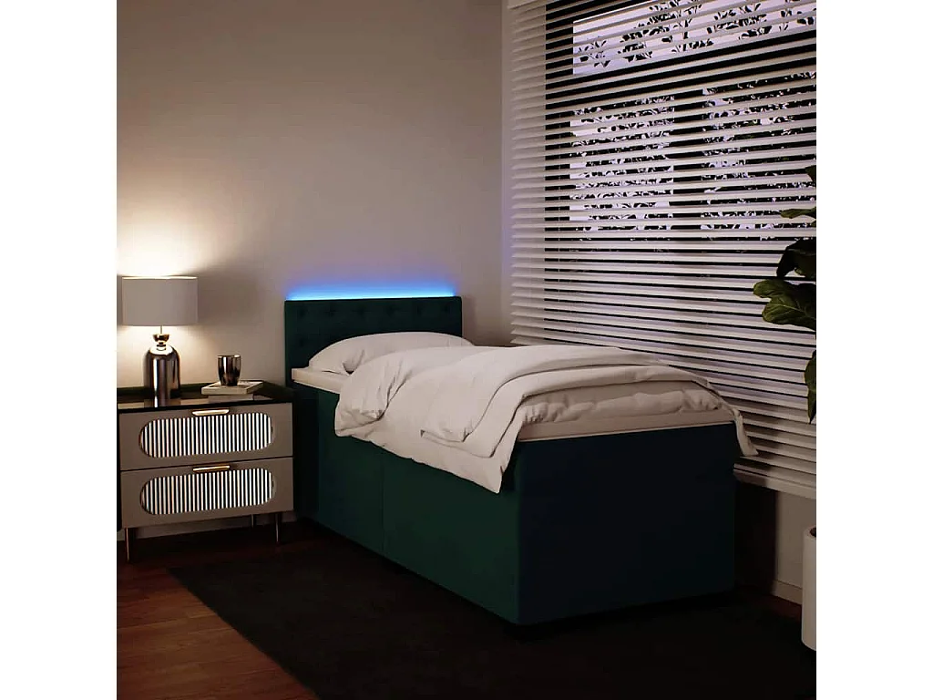 Cama box spring con colchón terciopelo verde oscuro 80x200 cm
