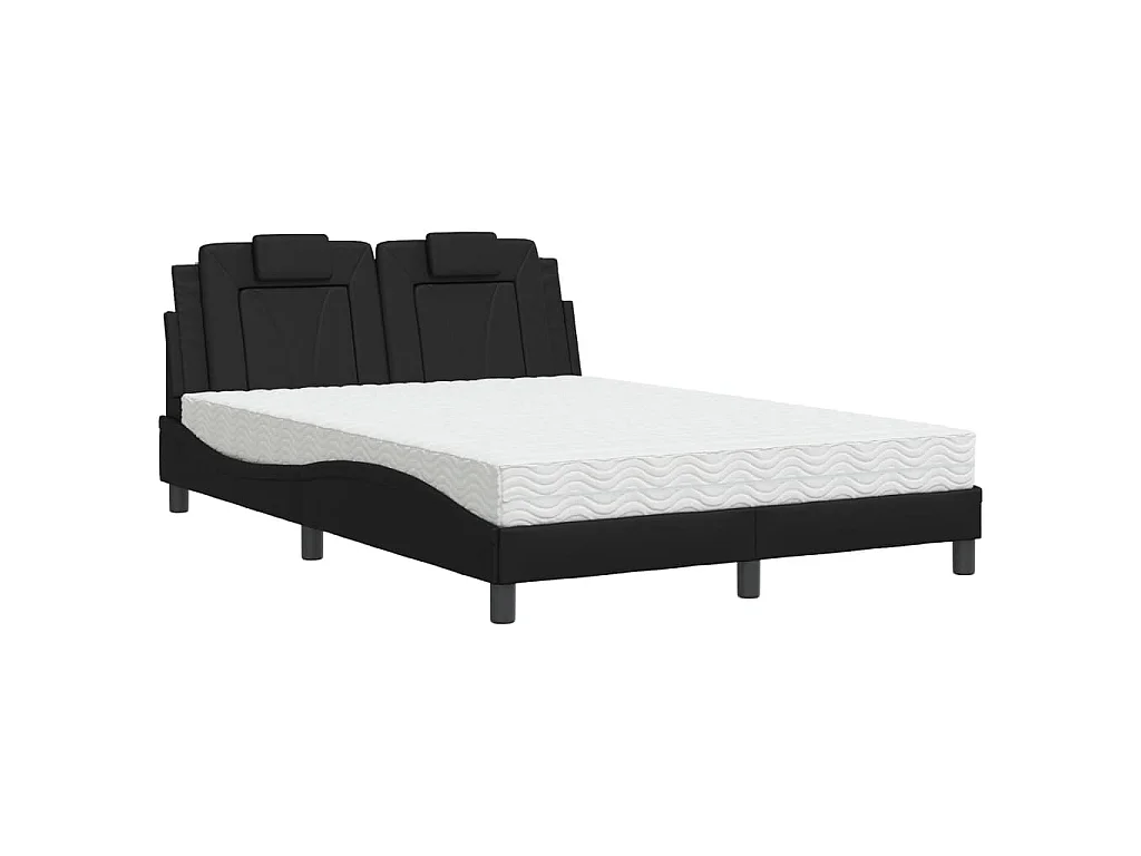 Cama Viana com colchão 140x190 cm couro artificial preto