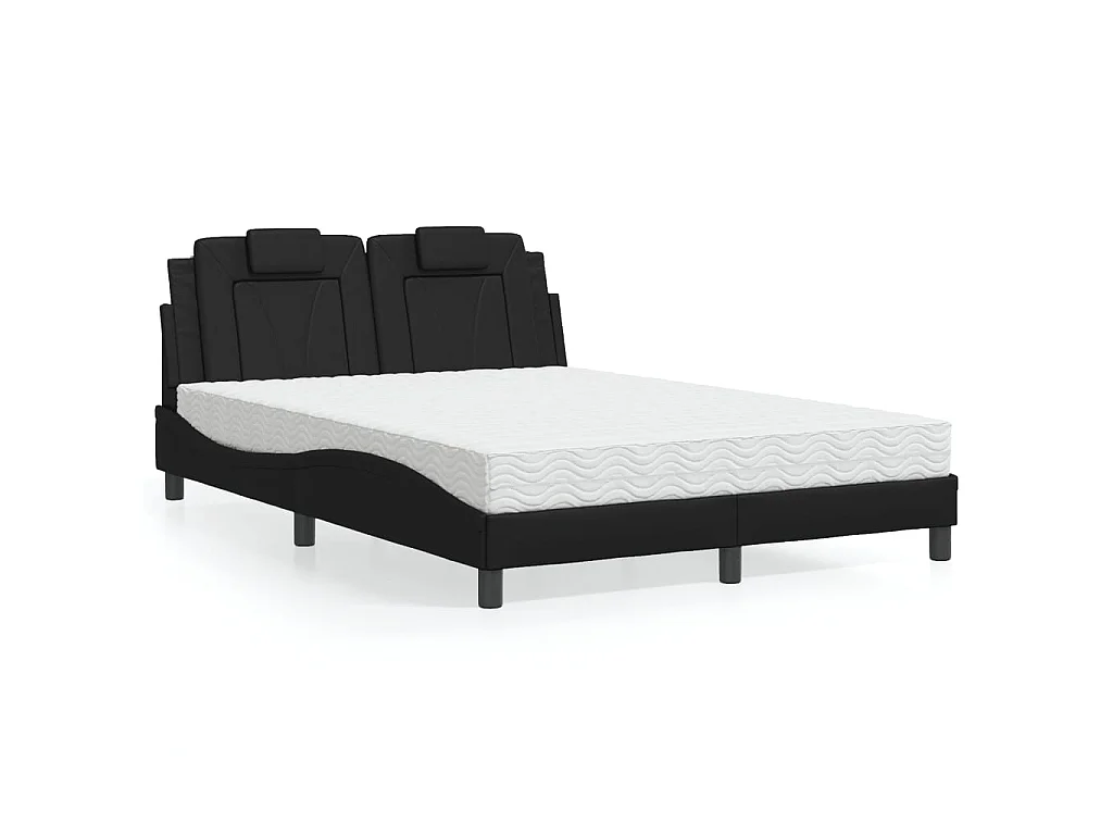 Cama Viana com colchão 140x190 cm couro artificial preto