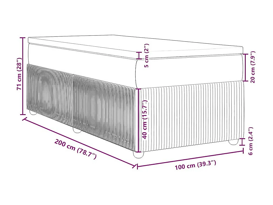 Cama box spring con colchón terciopelo negro 100x200 cm