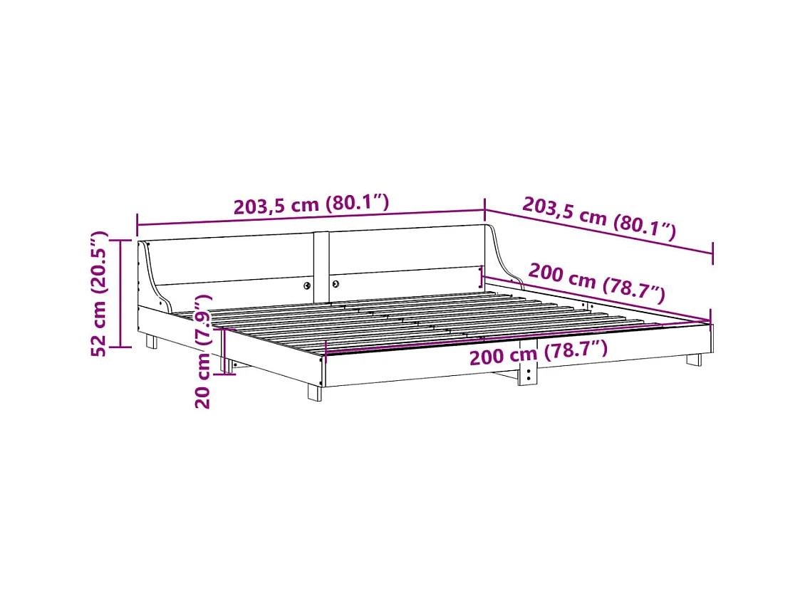 Cadre de lit sans matelas 200x200 cm bois massif de pin