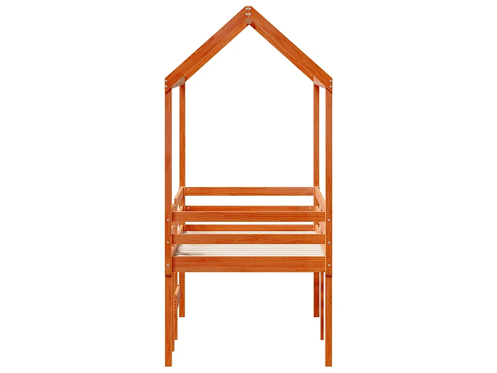 Cama alta con techo madera maciza de pino marrón cera 80x200 cm