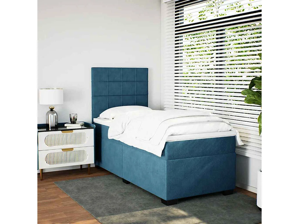 Boxspring met matras fluweel blauw 100x200 cm