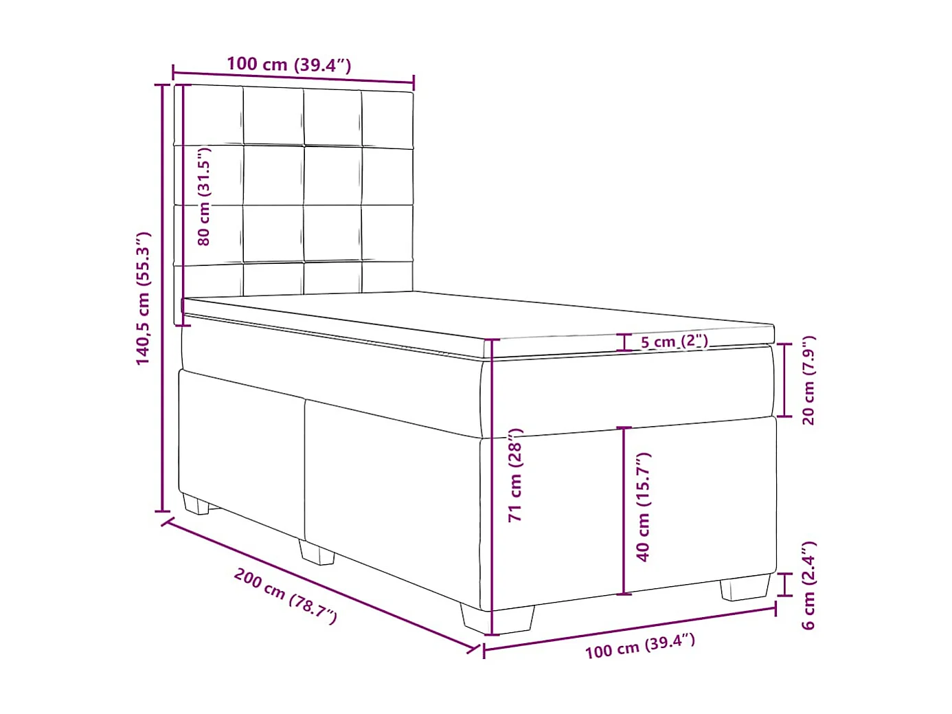 Sommier à lattes de lit avec matelas bleu 100x200 cm