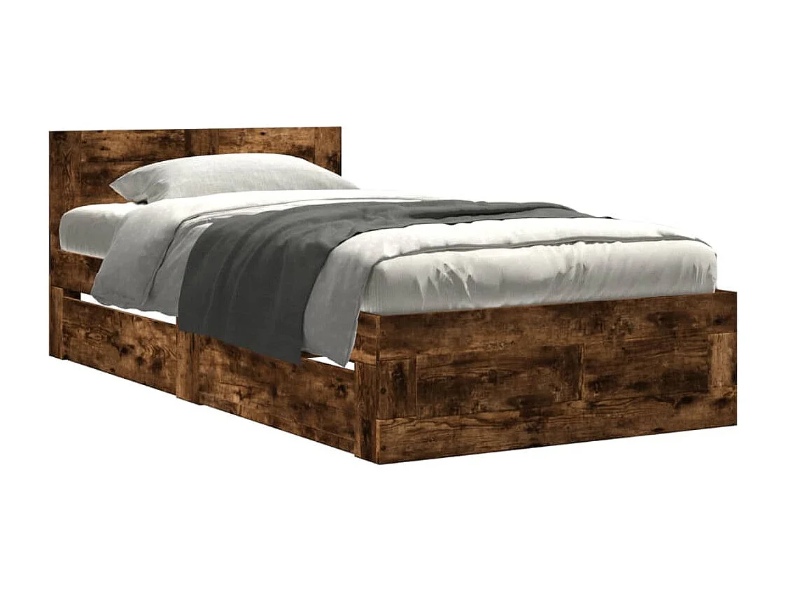 Bettgestell mit Kopfteil Räuchereiche 90x200 cm Holzwerkstoff