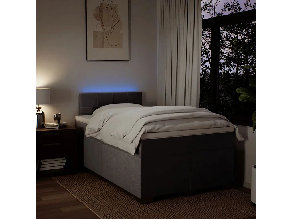 Cama box spring con colchón tela gris taupe 120x200 cm