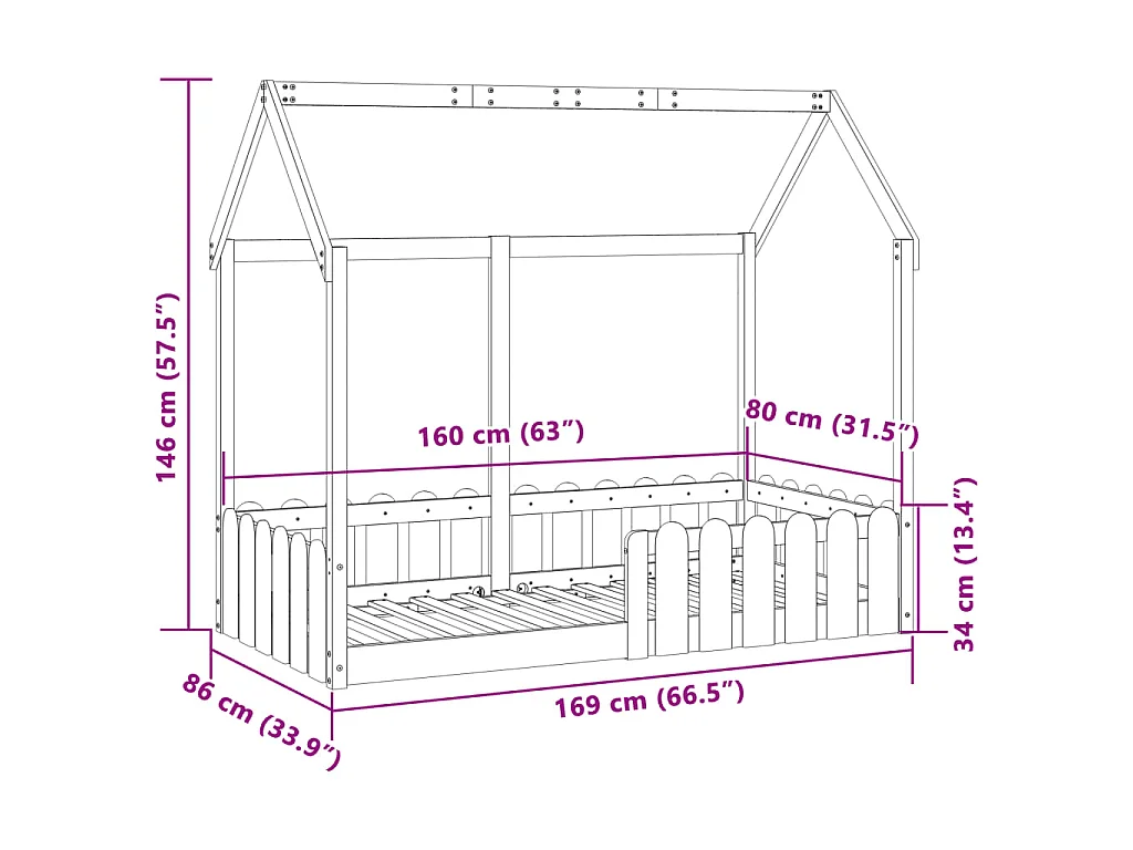 Cadre de lit d'enfants forme de maison sans matelas 80x160 cm