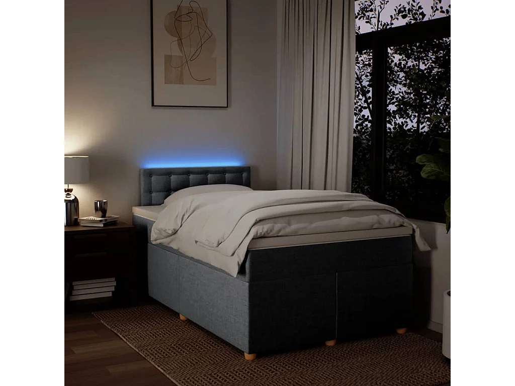 Cama box spring con colchón tela gris claro 120x200 cm