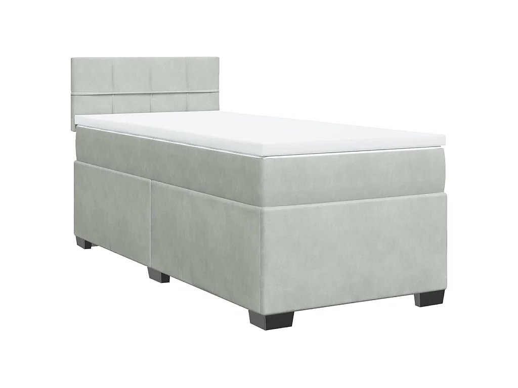 Cama box spring con colchón terciopelo gris claro 100x200 cm