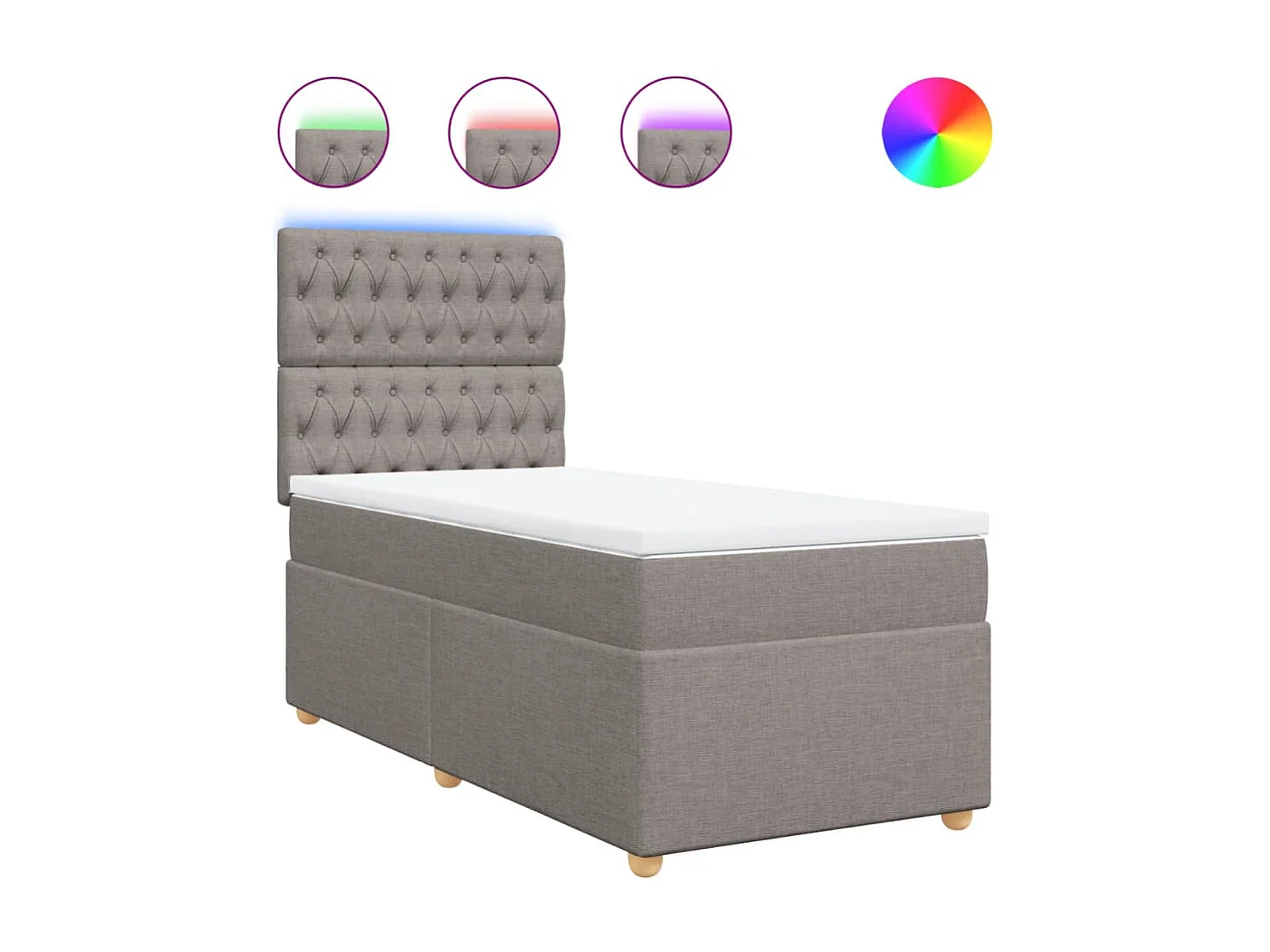 Cama box spring con colchón tela gris taupe 80x200 cm