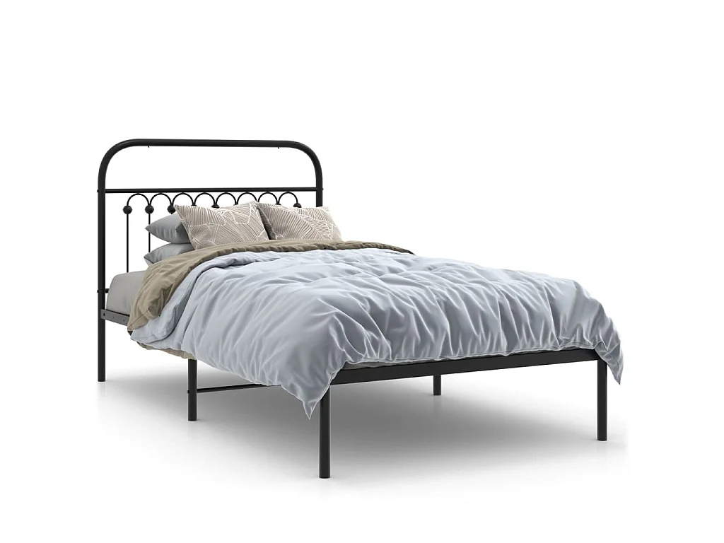 Cadre de lit métal sans matelas avec tête de lit noir 100x190cm