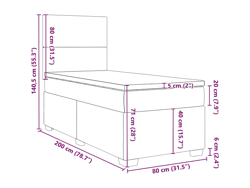 Boxspring met matras stof blauw 80x200 cm