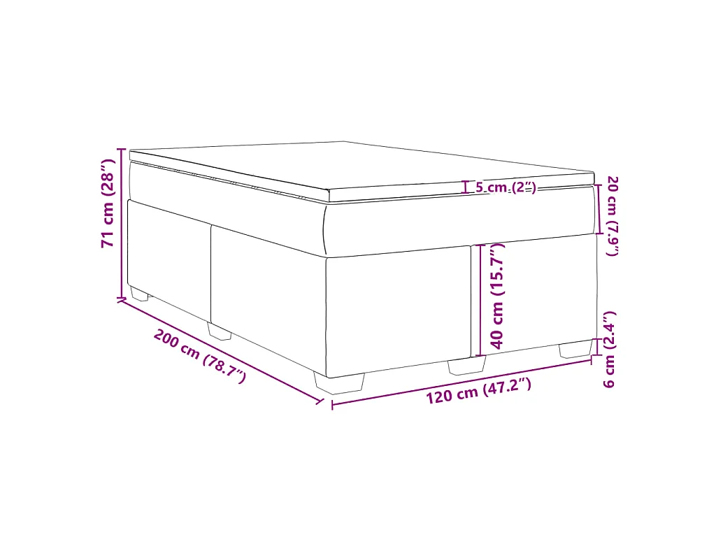 Cama box spring con colchón terciopelo gris claro 120x200 cm