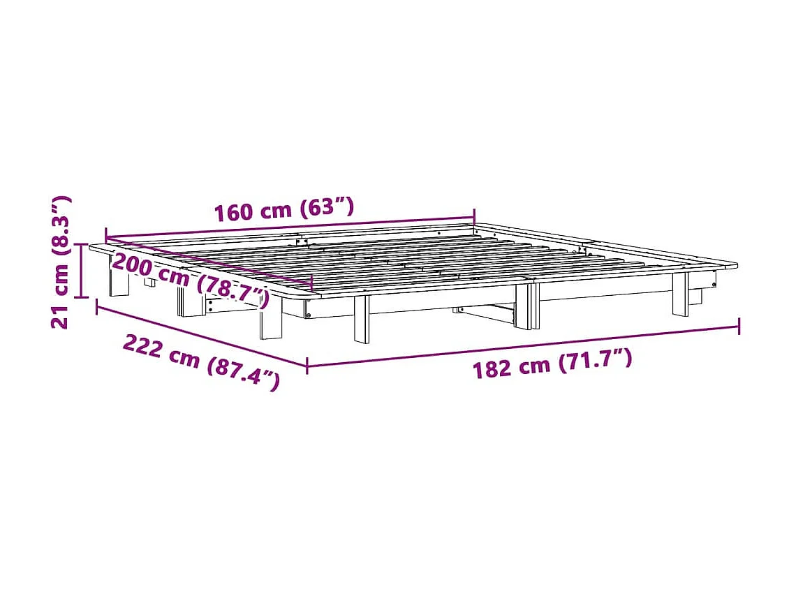 Cadre de lit sans matelas cire marron 160x200cm bois pin massif
