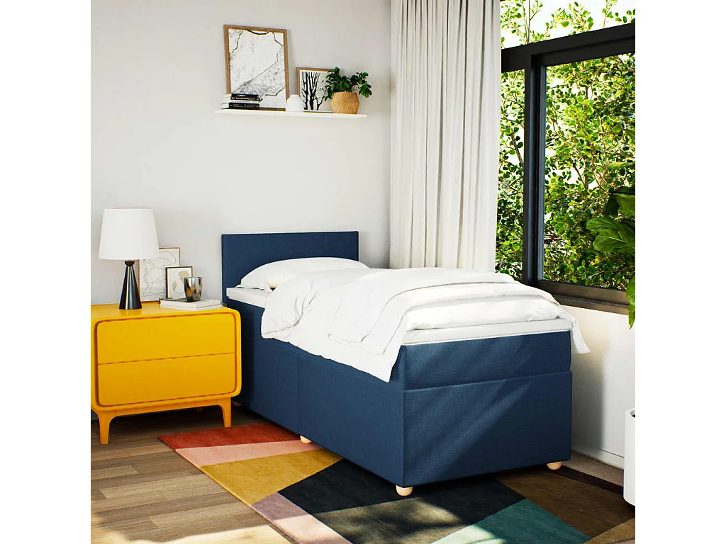 Giroletto a Molle con Materasso Blu 90x190 cm in Tessuto