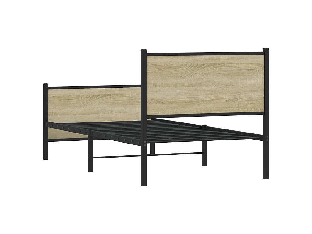 Cadre de lit en métal sans matelas chêne sonoma 75x190 cm