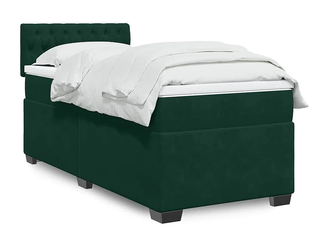 Cama com molas/colchão 90x190 cm veludo verde-escuro
