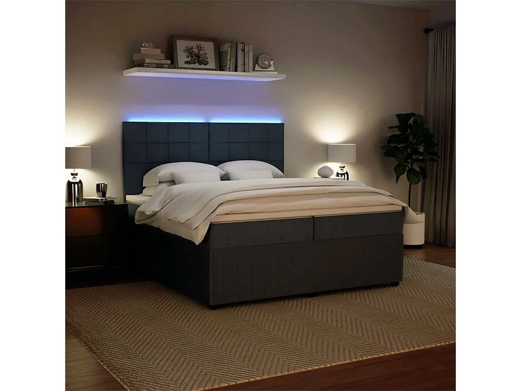 Giroletto a Molle con Materasso Grigio Scuro 200x200 cm Velluto