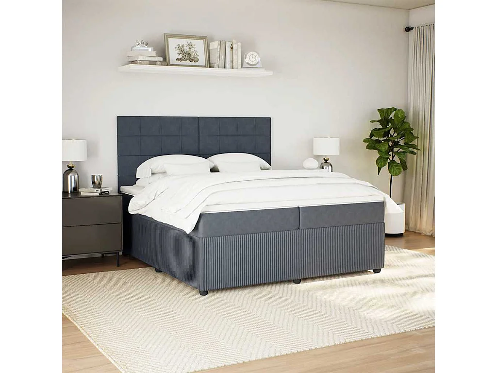 Giroletto a Molle con Materasso Grigio Scuro 200x200 cm Velluto