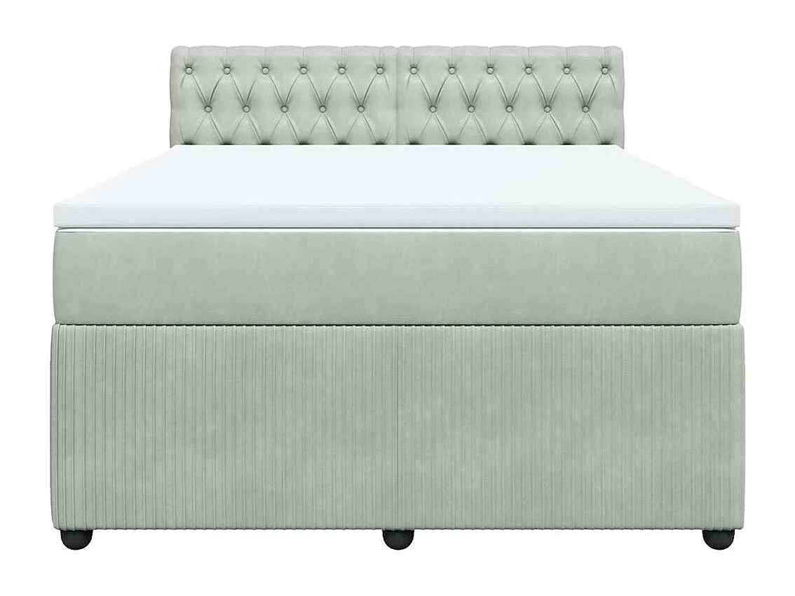Cama box spring con colchón terciopelo gris claro 140x190 cm