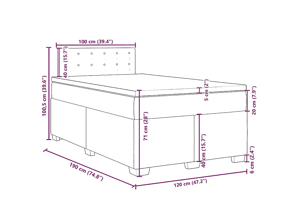 Cama box spring con colchón terciopelo verde oscuro 120x190 cm